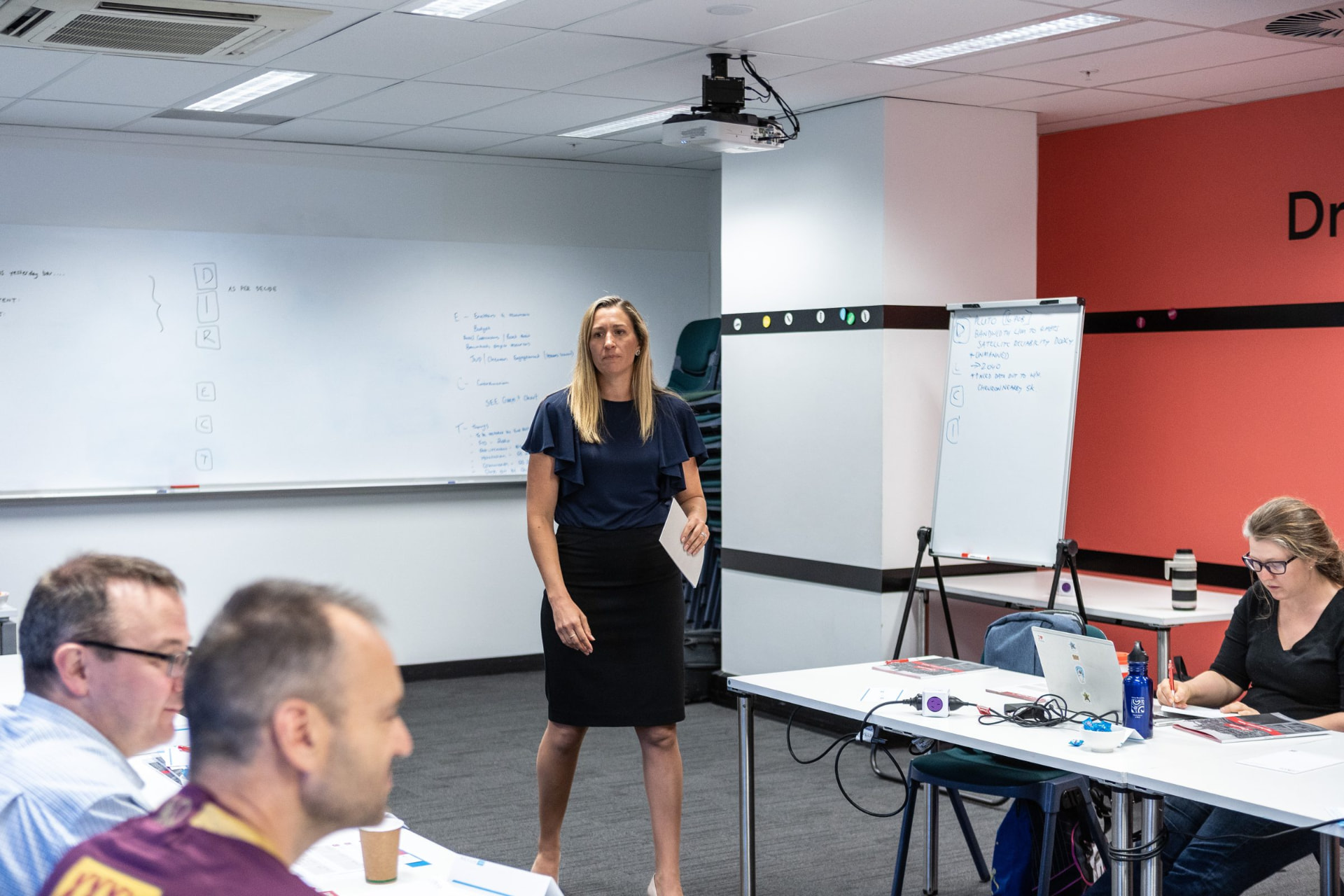 A Rekon facilitator working a StratDo tool at the whiteboard in-house