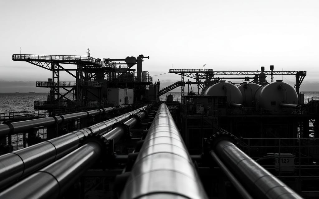 LNG energy processing facility pipework