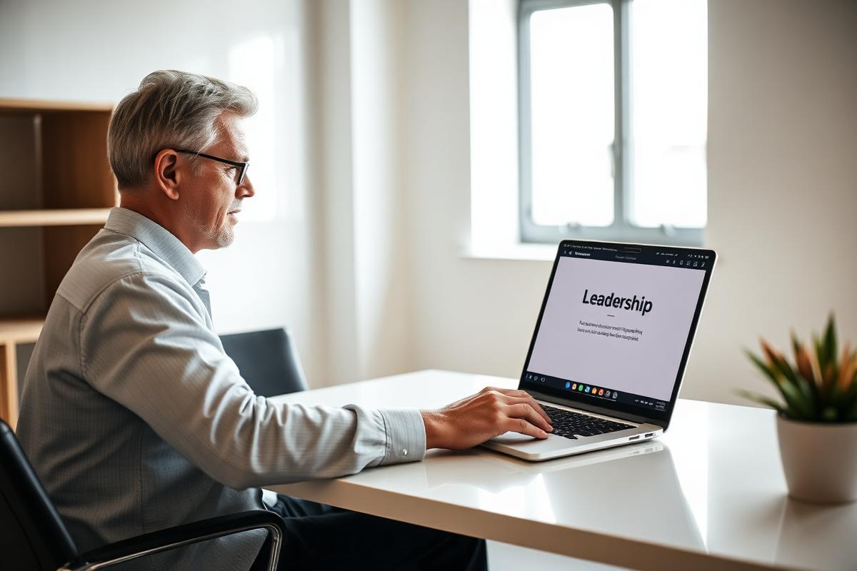 A senior leader taking a Rekon online course at their desk